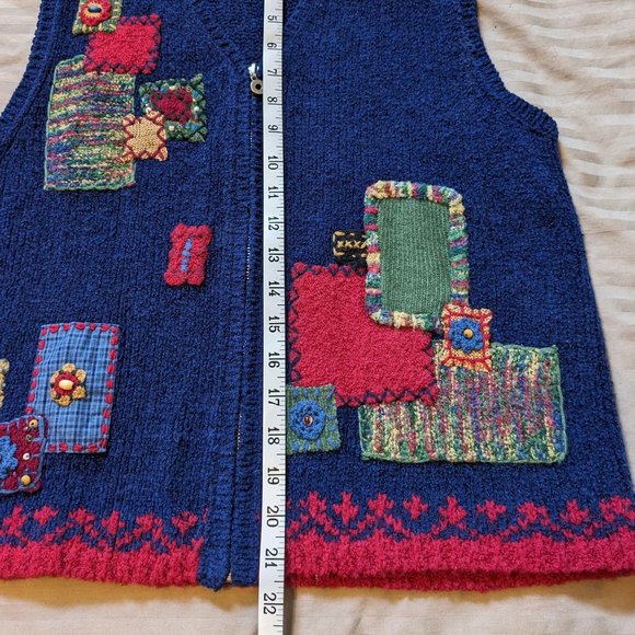 Koret City Blues Knit Vest Zip Front Embellished Patches Embroidery Sweater Vest - Picture 9 of 10